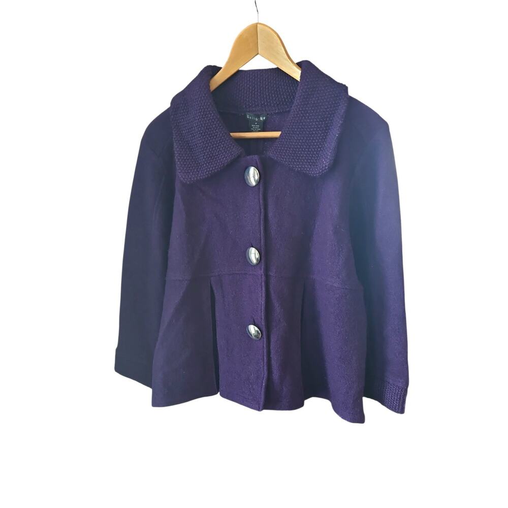 Vintage Tally Ho 100% Wool Purple Button-up Sweater Cardigan Women's Medium